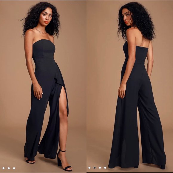 Lulus Thriving Black Strapless Tulip Leg Jumpsuit S - Picture 1 of 7